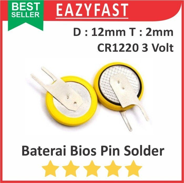 ginee_20241227152035234_8364498066.jpeg Baterai BIOS CMOS CR1220 2P 2 P Pin Kaki Solder PCB CR 1220 Kancing - Image 1