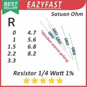 Resistor 1/4W Metal Film 1% R 0 1 1.5 2.2 3.3 4.7 5.6 6.8 8.2 Ohm R0 R1 1R5 2R2 3R3 4R7 5R6 6R8 8R2 1/4 Watt