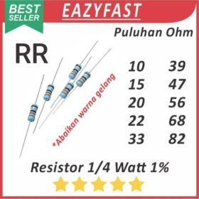 Resistor 1/4W Metal Film 1% R 10 15 20 22 33 39 47 56 68 82 Ohm R10 R15 R20 R22 R33 R39 R47 R56 R68 R82 1/4 W Watt
