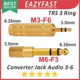 Converter Adapter Jack Audio 3.5 to 6.5 to 3.5mm to 6.5mm Konverter Adaptor Konektor Akai Gold Stereo TRS