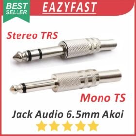Jack Akai Kabel Audio Aux 6.5mm 6.5 Male Mono Stereo 2P 3P 2 3 P Pin Kaki TS TRS Besi Silver Mic Gitar