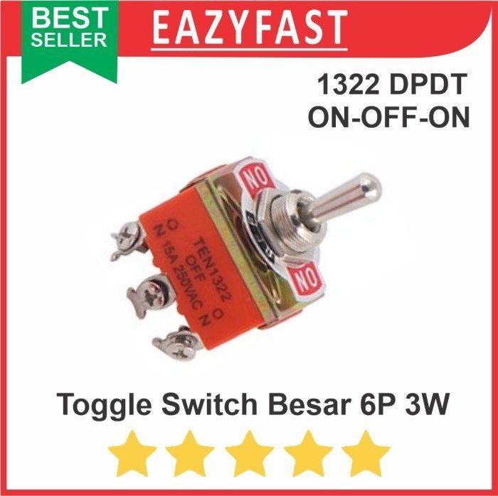 ginee_20241122105923664_4916038475.jpeg Saklar Toggle Switch 1322 Besar 6 Pin Kaki 3 Posisi 6P 3 Way ON OFF ON - Image 1