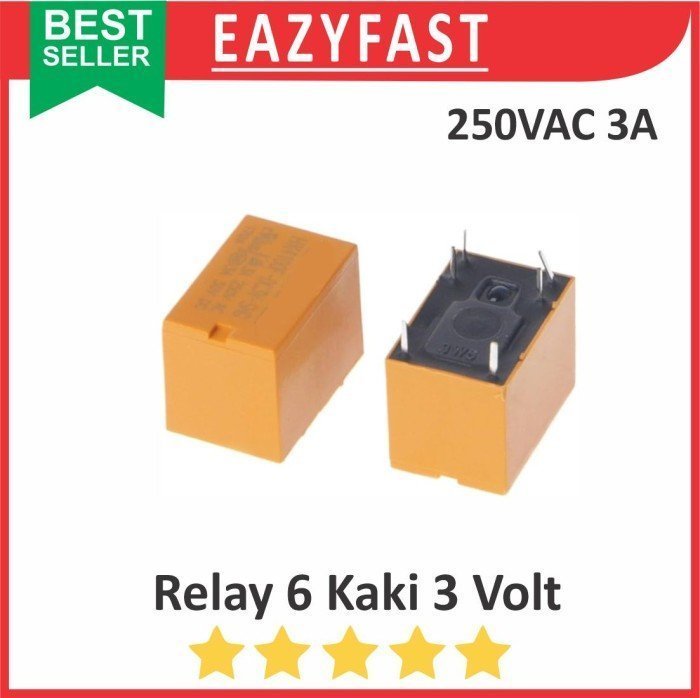 ginee_20250214160335605_5349309591.jpeg Relay 6P 6 P Kaki Pin 3V 3 V Volt DC 3VDC Coil Drive SPDT NO NC 10A 10 A 250V AC Riley Bendik Switch - Image 1