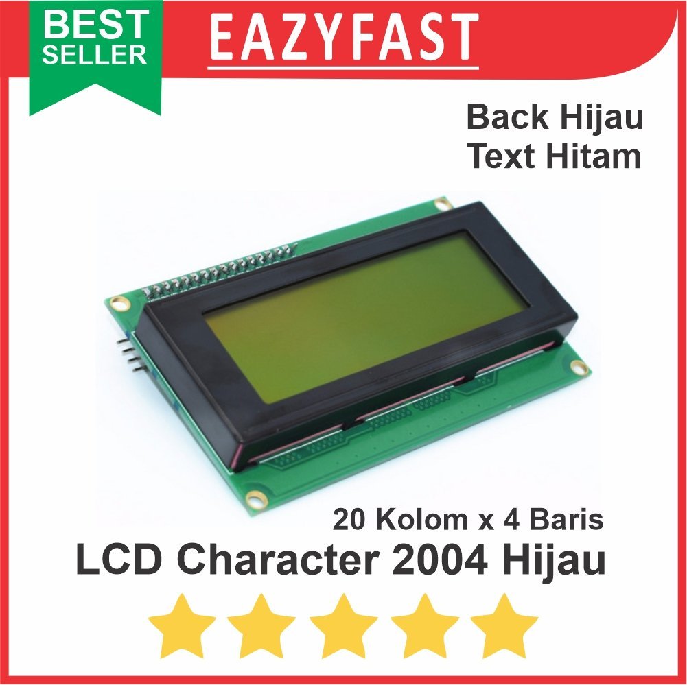 ginee_20250910113124152_3948497492.jpg Modul LCD Display Character 2004 20x4 Green Backlight LED Hijau Kuning ESP Arduino Compatible Module - Image 1