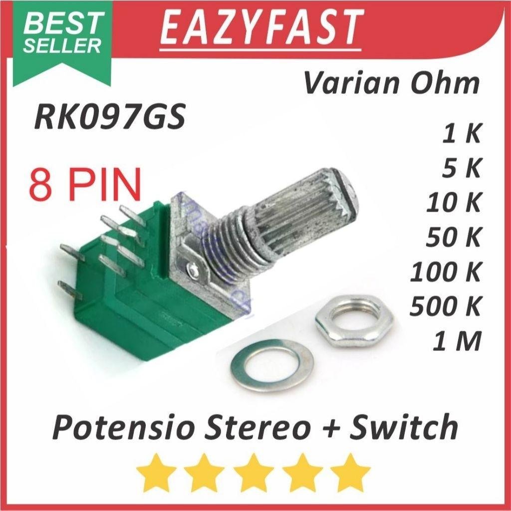 ginee_20260402153909684_1082717145.jpeg Potensiometer Audio Sealed Hijau Stereo Saklar 8P 8 P Pin Kaki 1K 5K 10K 50K 100K 500K 1M 1 5 10 50 100 500 K Ohm Switch Potensio Potentio Meter RK097NS Potentiometer B Linear - Image 1