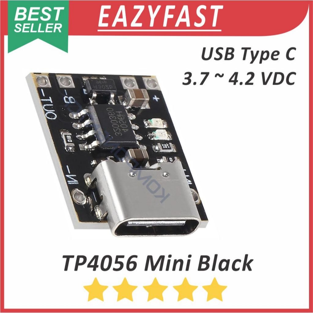 ginee_20260610154922802_4469669721.jpeg Modul Mini TP4056 Black USB Type C Charger Baterai 18650 Li Ion BMS Lithium Ion 3.7V 4.2V 5V 3.7 4.2 5 V Volt - Image 1