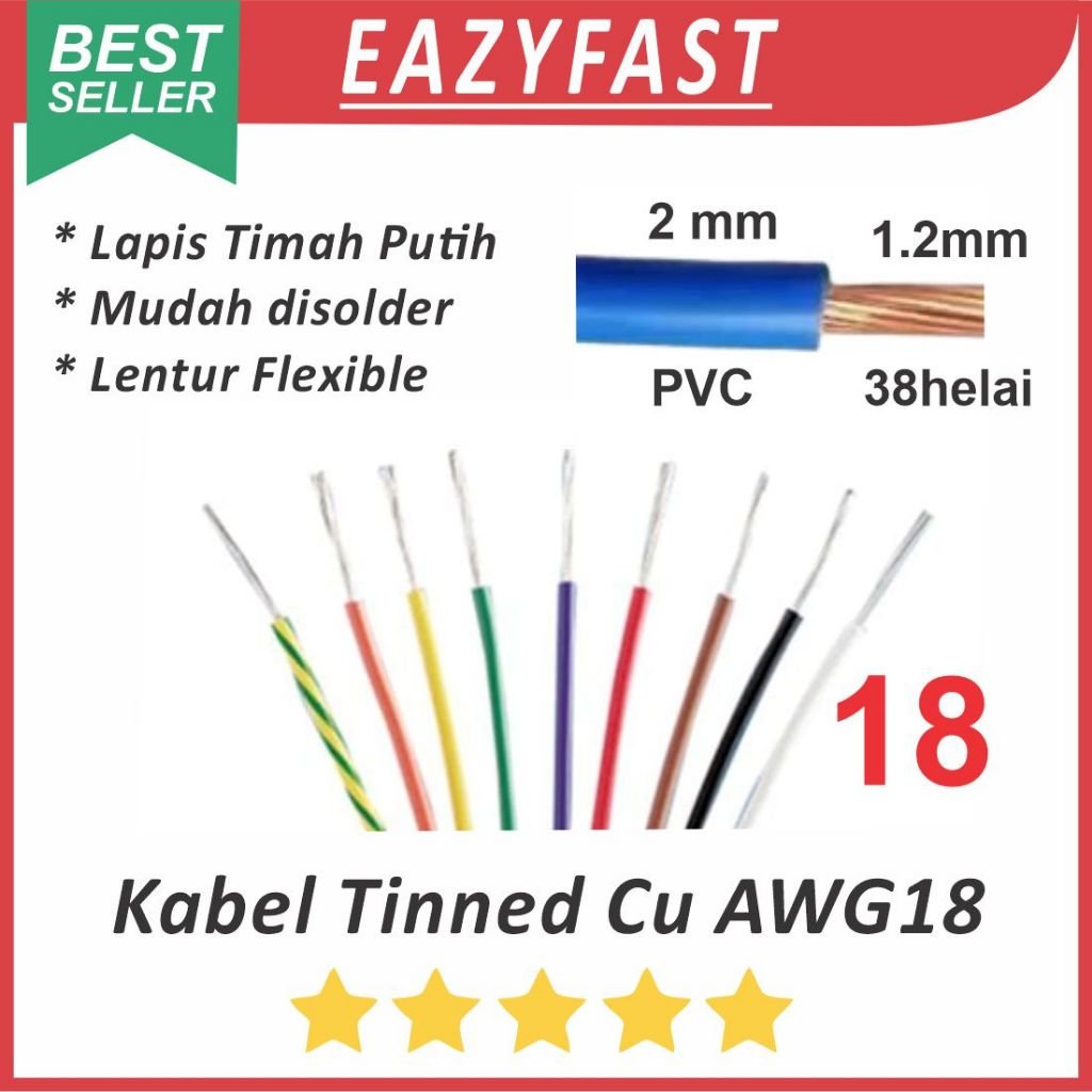 ginee_20260610161142766_0625406062.jpeg Kabel Serabut Tinned Cu AWG18 AWG 18 NYAF Tembaga Lapis Timah Putih Lentur Flexible PVC JST Audio - Image 1