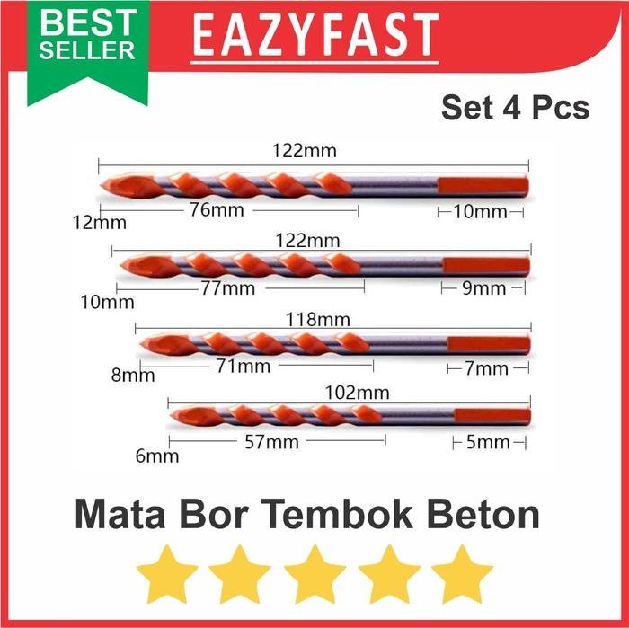 ginee_20250922103948412_6009697141.jpeg Mata Bor Tembok Beton Impact Drill Bit Diamond Set 6mm 8mm 10mm 12mm - Image 1