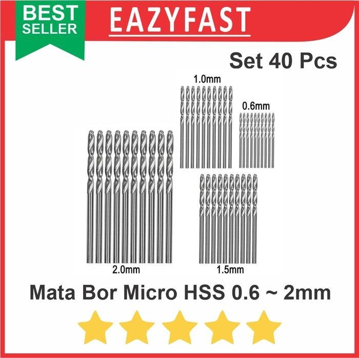 ginee_20251021102849050_7408154899.jpeg Mata Bor Drill Bit Micro Mini HSS Set 40pcs 0.6mm 1mm 1.5mm 2mm - Image 1