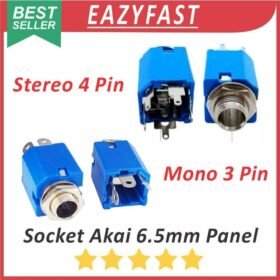 Socket Audio Akai 6.5mm Female Case Body Panel Mono Stereo 3 4 P Pin Kaki 3P 4P Kotak Biru Audio Jack Jek Plug