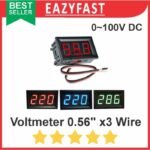 Voltmeter Digital DC 0.56" Inch 3 Kabel Wire Volt Meter Red Green Blue