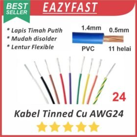 Kabel Serabut Tinned Cu AWG24 AWG 24 NYAF Tembaga Lapis Timah Putih Lentur Flexible PVC JST Audio