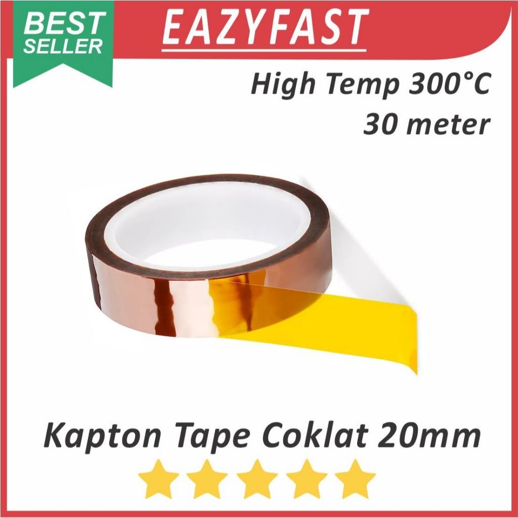 ginee_20251118162137820_1568225026.jpeg Kapton Tape 20mm 33m Isolasi Anti Tahan Panas Solder Uap Heat Resistant Lakban 2cm Elektronik Polymide - Image 1