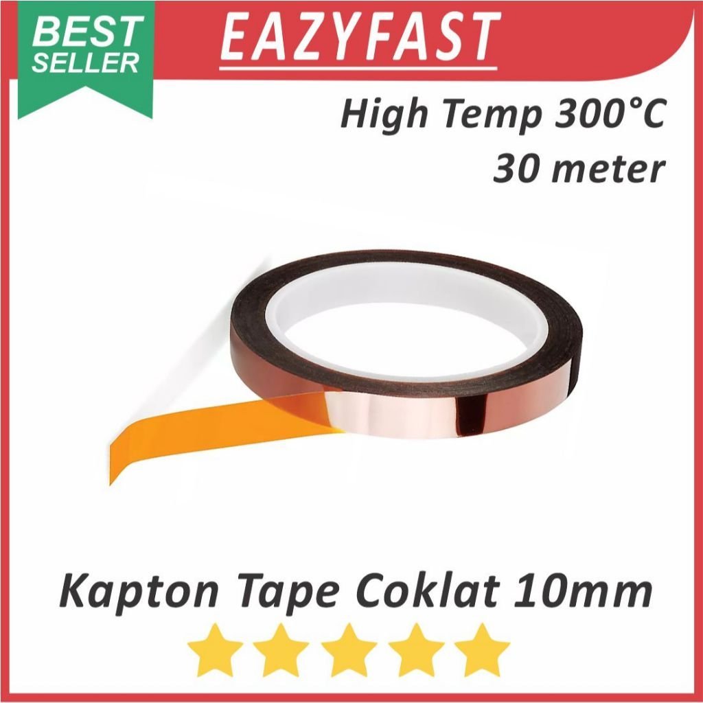 ginee_20251118163032350_2189365426.jpeg Kapton Tape 10mm 33m Isolasi Anti Tahan Panas Solder Uap Heat Resistant Lakban 1cm Elektronik Polymide - Image 1