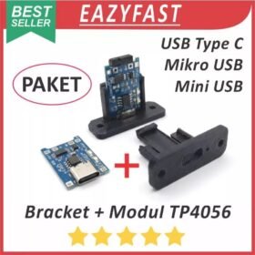 Paket Modul TP4056 dan Dudukan Bracket Charger Cas Baterai Lithium Ion 18650 Li-Ion Module